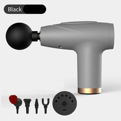 LuxeOrbit Black 4-Head Mini Fascia Gun Multi-Stage Massage Gun Muscle Relaxation Massage Equipment Portable Vibration Massager