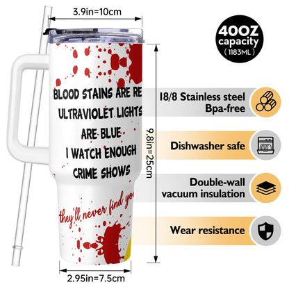 LuxeOrbit 1pc 40oz Blood Stains Are Red Ultraviolet Lights Are Blue Printed on Tumbler with Handle and Straw Double Wall Travel Cup