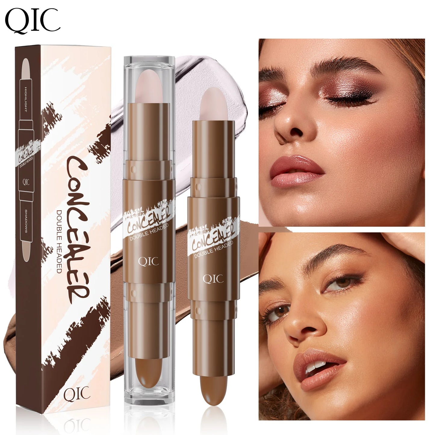 Brown Tube Dual Ended Finishing Stick Highlighting Highlighting Shadow Face Contouring Concealer Stick