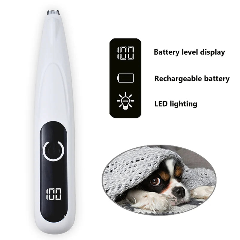 LuxeOrbit Professional Dog Cat Paw Trimmer Pet Ear Face Hair Grooming Shaver Foot Clipper Haircut Machine with LED Light