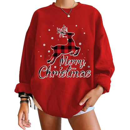 LuxeOrbit Christmas Sweatshirt Women's Merry Christmas Hoodies & Sweatshirts Crew Neck Standard Thickness Santa's Reindeer Christmas Sweat