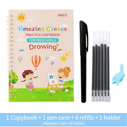 LuxeOrbit Copy Book Magic Practice Children's Book Reusable Free Wipe Children's Toys Writing Stickers English Copy Book Practice Parent