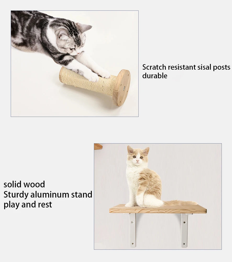 LuxeOrbit 1Pc Wall Mounted Cat Furniture Wooden Cat Shelves Perches For Wall Cat Steps Ladder Bed Activity Tree Climbing Structure Modern