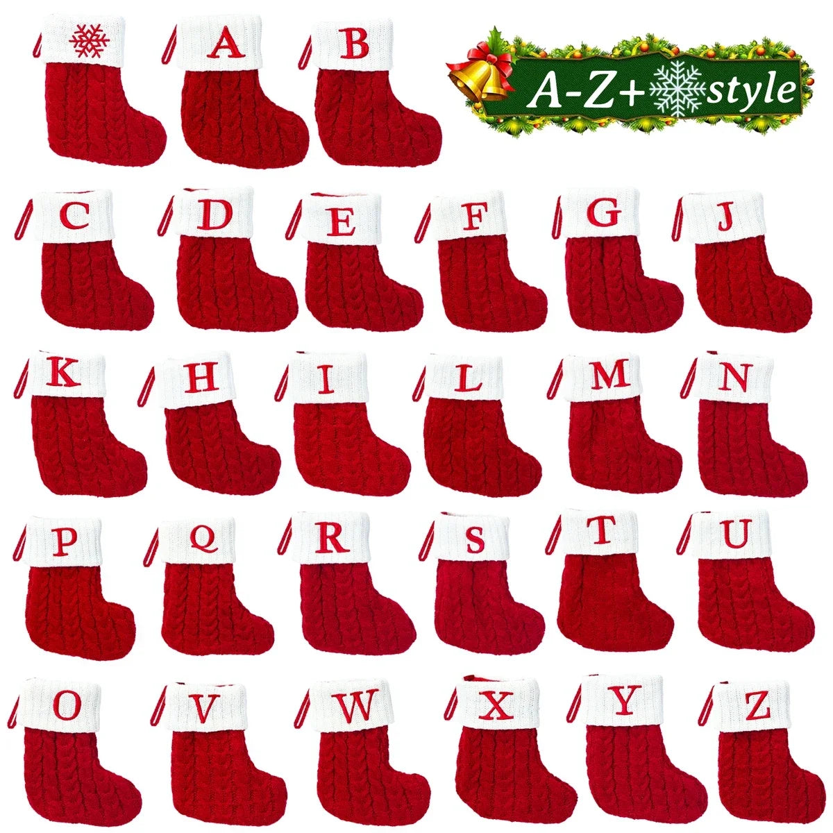 LuxeOrbit Xmas 2024 Decor Christmas Socks Knitting Snowflake Letter Stocking Christmas Tree Decoration Home 2025 New Year Ornament Gift