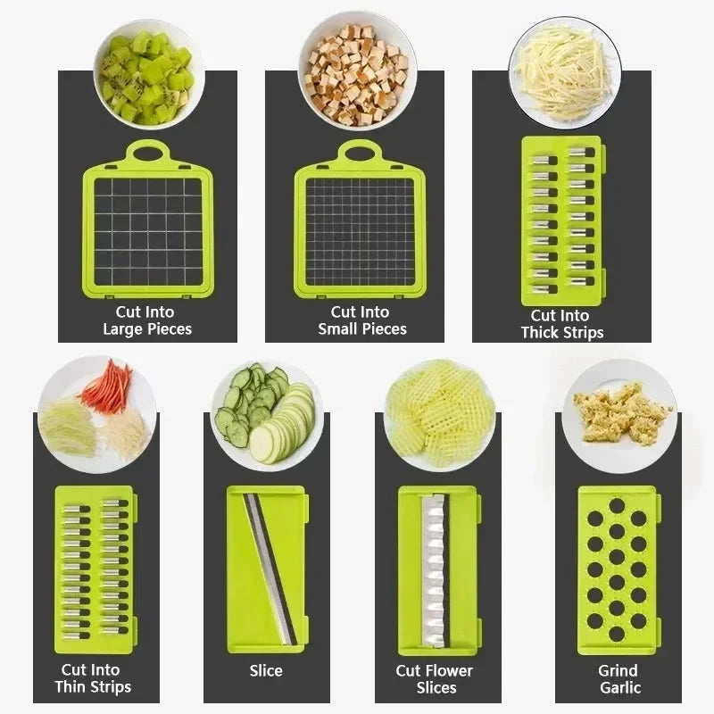 LuxeOrbit 14/16 in 1 Multifunctional Vegetable Chopper Handle Food Grate Food Chopper Vegetable Slicer Dicer Cut Kitchen Items cocina