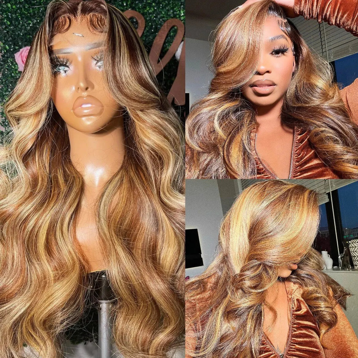 LuxeOrbit 13x6 Highlight Lace Frontal Wig Human Hair Body Wave Ombre Colored Honey Blonde Lace Front Human Hair Wigs For Women Pre Plucked