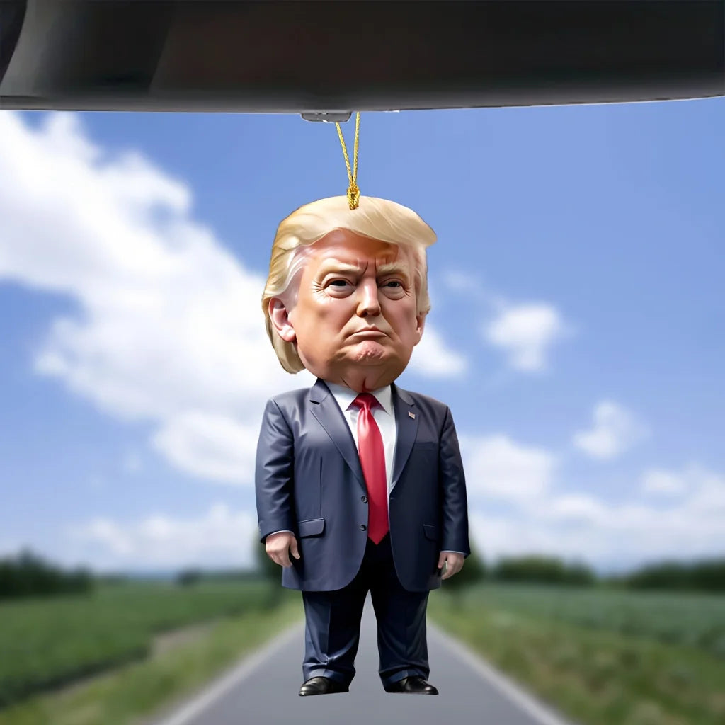 LuxeOrbit Trump-Inspired Acrylic Christmas Decor Hanging Ornament for Car and Tree Perfect Holiday Gift Funny Cartoon Pendant