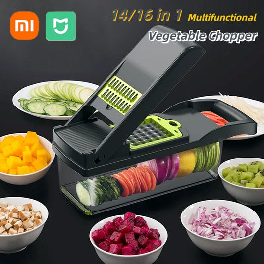 LuxeOrbit 14/16 in 1 Multifunctional Vegetable Chopper Cutting Artifact Vegetable Slicer Diced Food Handle Grate Chopper Kitchen