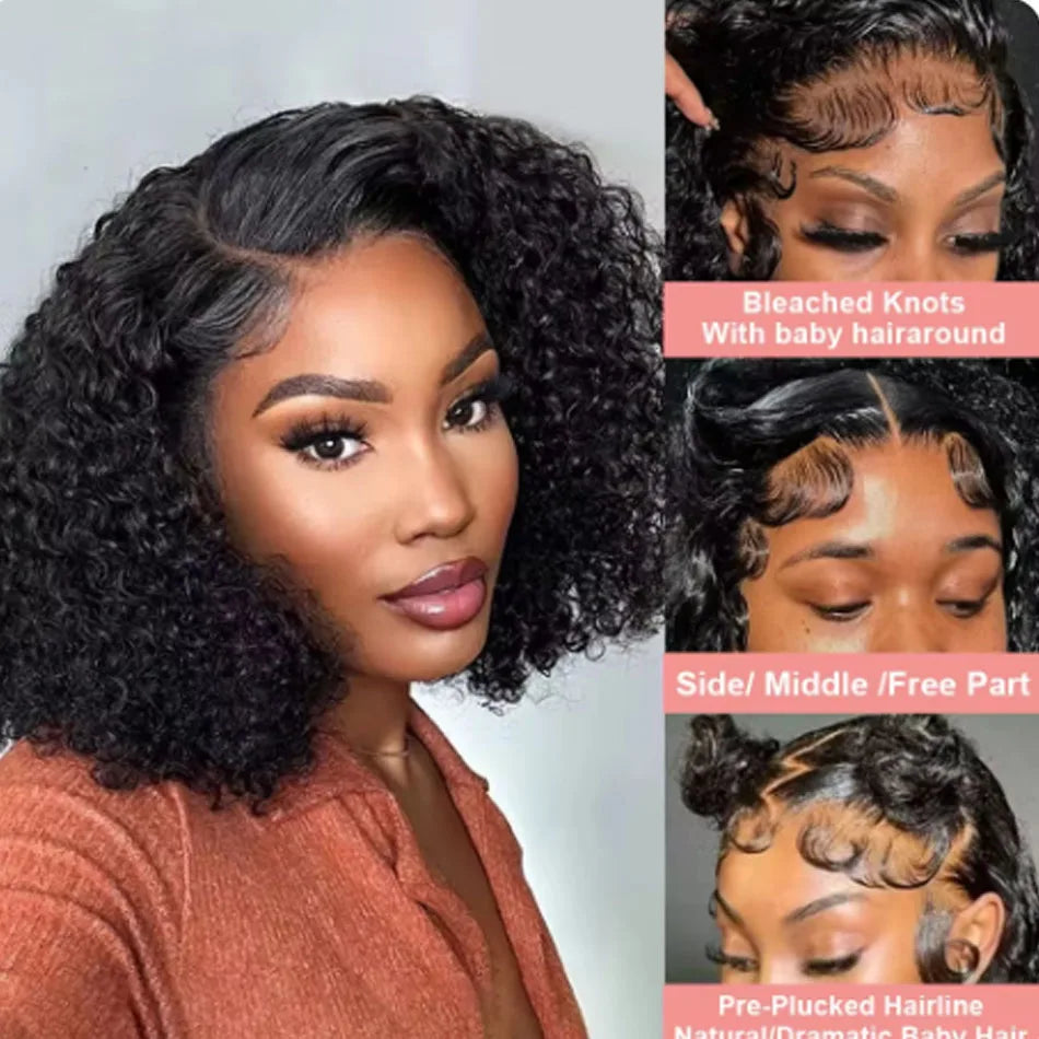 LuxeOrbit 13X4 Brazilian Kinky Curly BoB Lace Frontal Wigs For Women Glueless 180 Density Preplucked 100% Human Hair Wig Deep Curls Wig