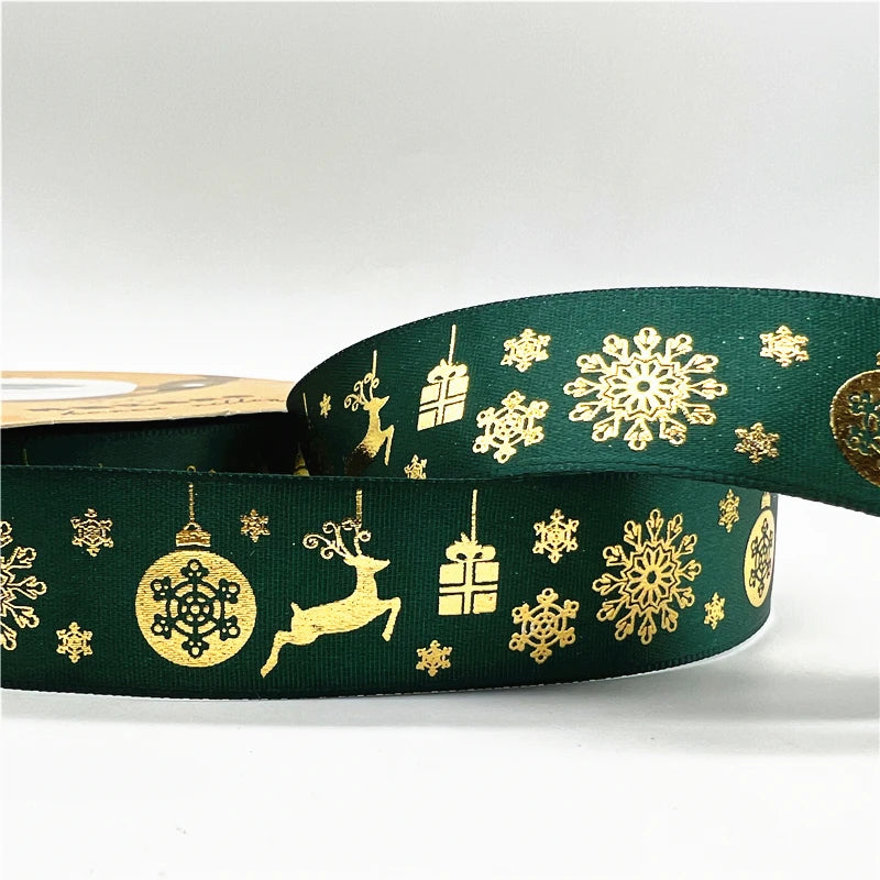 LuxeOrbit 5yards 1inch 25mm Christmas Ribbon Printed Christmas Polyester Ribbon For Handmade Design Christmas Decoration DIY Gift Packing