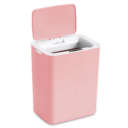 LuxeOrbit 14L (3.7 Gallon) Pink Touchless Trash Can with Automatic Sensor - Inductive Garbage Bin for Bathroom, Kitchen, and Bedroom