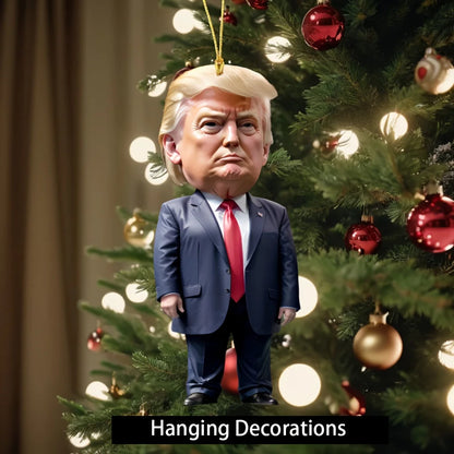 LuxeOrbit Trump-Inspired Acrylic Christmas Decor Hanging Ornament for Car and Tree Perfect Holiday Gift Funny Cartoon Pendant