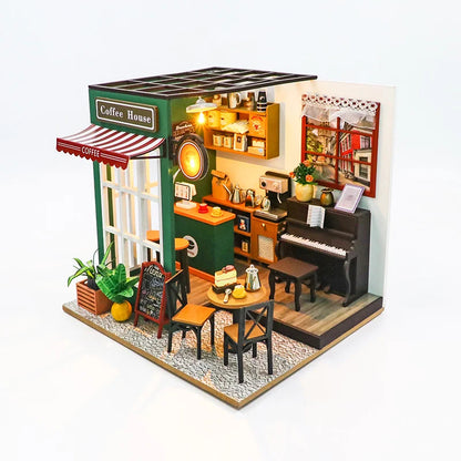 LuxeOrbit DIY 3D Puzzles Wooden Toy Miniature Dollhouse Handmade Doll House Model Building Kits Coffee House Toys For Children Gifts