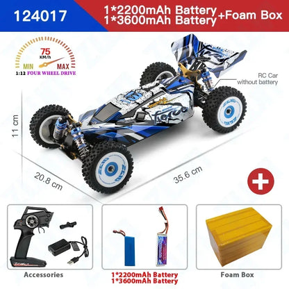 LuxeOrbit 124008 60KM/H RC Car With 3S Battery Professional Racing Car 4WD Brushless Electric Remote Control Cars Children's Toys