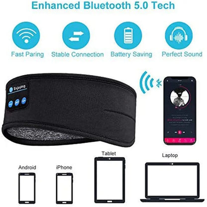 LuxeOrbit Wireless Bluetooth Earphone Headscarf Wireless Music Sleep Headset Sports Headphone Built-in Sleep Music Eye Mask Travel Speaker