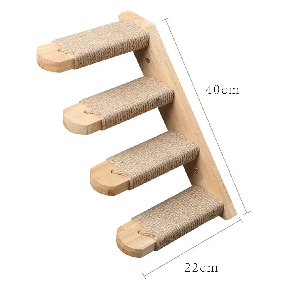 LuxeOrbit Cat Climbing Tree Wall Mounted Wooden Cat Shelves Jumping Furniture Cat Scratching Post Hammock Stairs Playing Climbing Frame