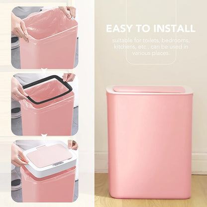 LuxeOrbit 14L (3.7 Gallon) Pink Touchless Trash Can with Automatic Sensor - Inductive Garbage Bin for Bathroom, Kitchen, and Bedroom