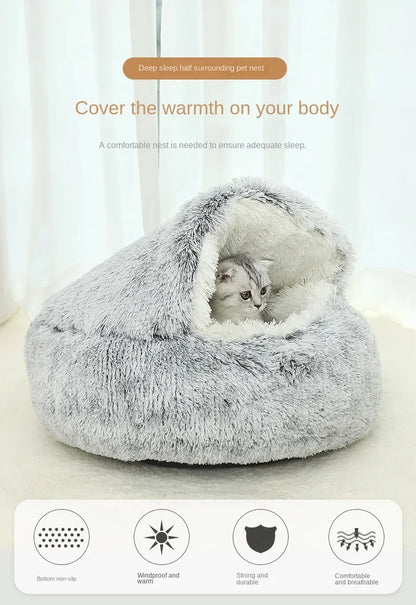 LuxeOrbit Winter Warm Shell Semi-Closed Cat Nest Pet Cat Bed Semi-Surrounded Kennel Dog Bed Closed Cat Nest