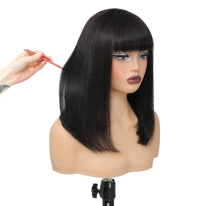 Short Bob Wig with Bangs Straight Human Hair Bob with Bangs Wig Human Hair 180% Density Straight Bang Bob Wig For Women