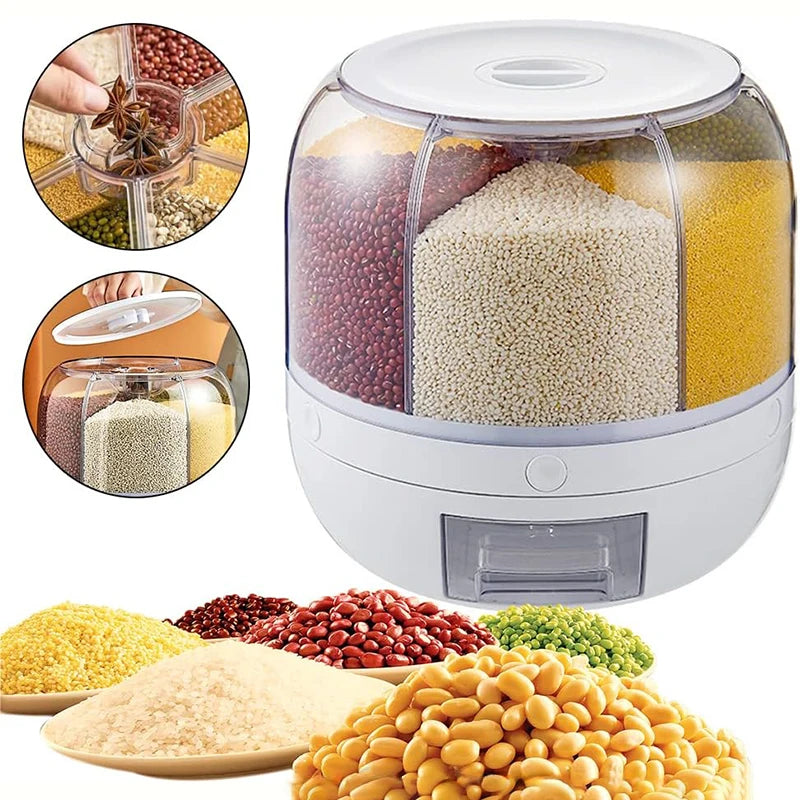 LuxeOrbit 1PC Rice and Grain Storage Box 360° Rotating Dispenser Moisture Resistant Sealed Container For Grain Pet Food Kitchen Products