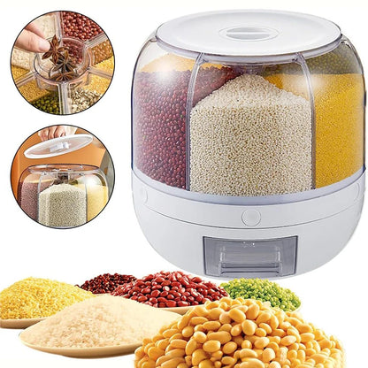 LuxeOrbit 1PC Rice and Grain Storage Box 360° Rotating Dispenser Moisture Resistant Sealed Container For Grain Pet Food Kitchen Products