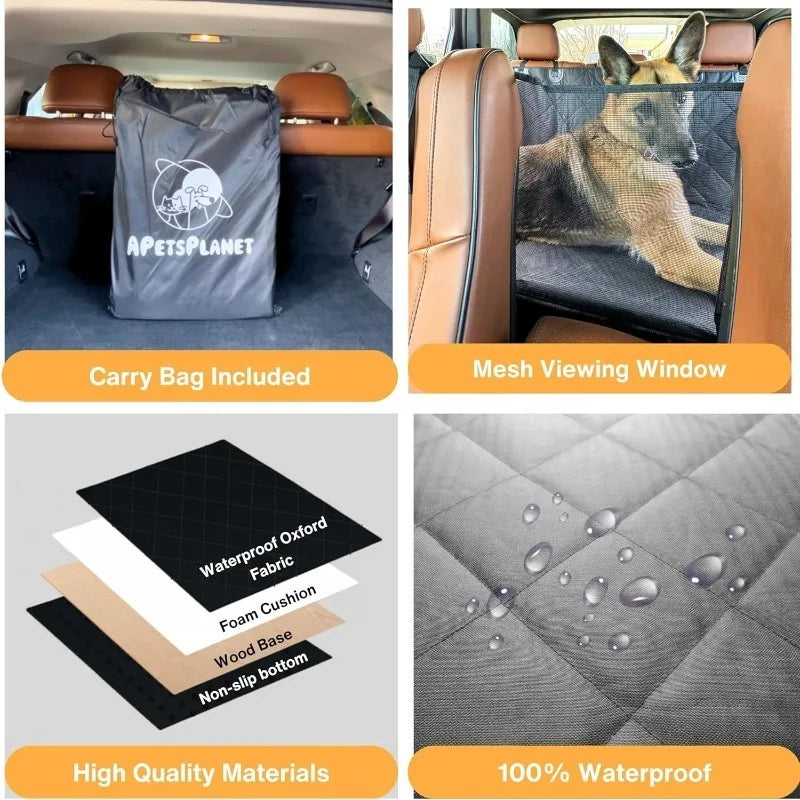 LuxeOrbit Car Seat Cover Waterproof Dog Car Seat Cover with Mesh Window and Storage Pockets Dogs Car Backseat Extender SUV Car Travel Bed