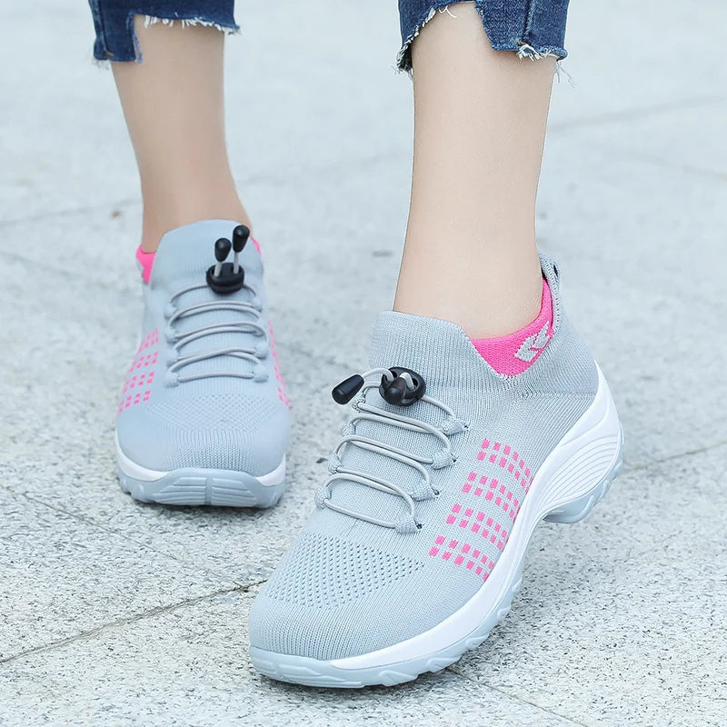 LuxeOrbit Women Walking Trainers Fashion Fly Weaving Sock Sneakers Breathe Comfort Nursing Shoes Casual Platform Loafers Non-Slip