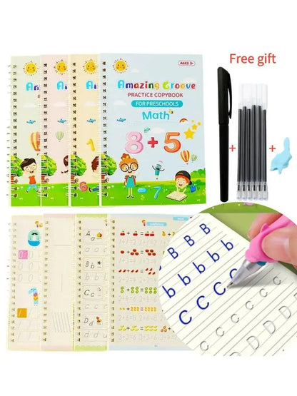 LuxeOrbit Copy Book Magic Practice Children's Book Reusable Free Wipe Children's Toys Writing Stickers English Copy Book Practice Parent