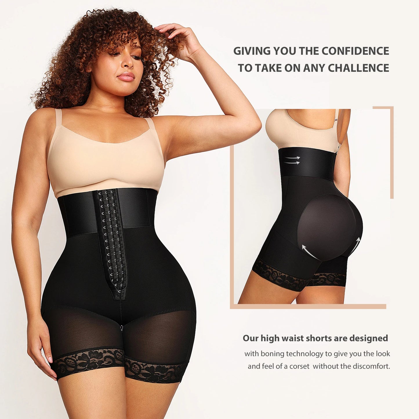 LuxeOrbit Bandage High Waisted Body Shaper Shorts Shapewear for Women Tummy Control Thigh Slimming Slip Shorts Butt Lifting Shapewear