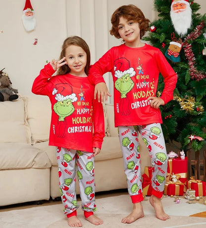 LuxeOrbit 2024 Christmas Matching Family Pajamas Xmas The GRC Cartoon Print Pjs Adult Child Clothing Outfit Set Baby Jumpsuit+Dog Clothes