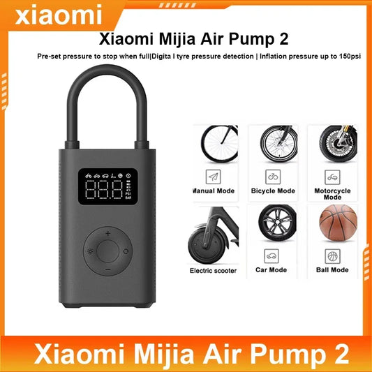 LuxeOrbit Xiaomi Mijia Electric Inflator Pump 2 Portable 150psi Max Basketball Tire Fast Inflation 2000mAh Air Compressor With Lighting