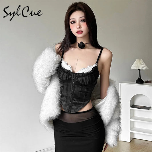 LuxeOrbit  Spring New Sweet Gentle Sexy Cute All-match Fashionable Cool High Street Women's Thin Sling Fishbone Vest