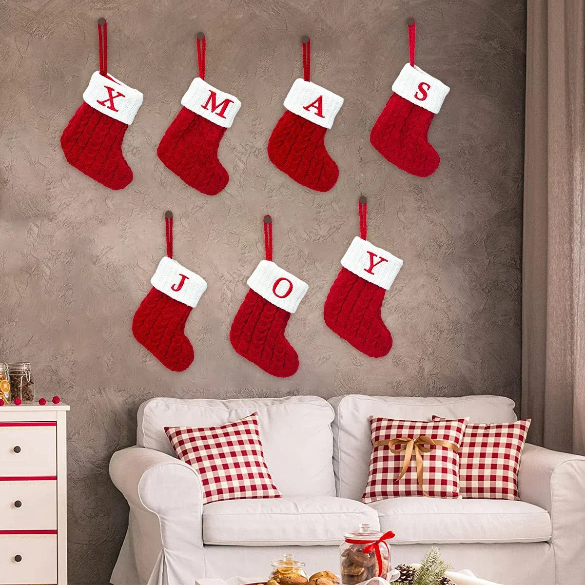 LuxeOrbit Xmas 2024 Decor Christmas Socks Knitting Snowflake Letter Stocking Christmas Tree Decoration Home 2025 New Year Ornament Gift