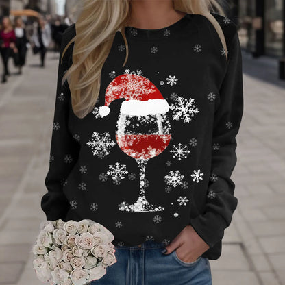 LuxeOrbit Sweatshirt For Women Merry Christmas Cute Cartoon Elk Print O Neck Pullvers Tops Oversize Loose Casual Long Sleeve Hoodie Autumn