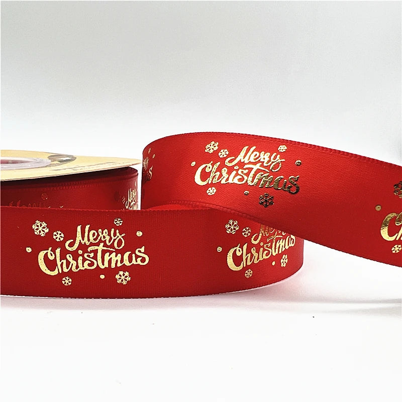 LuxeOrbit 5yards 1inch 25mm Christmas Ribbon Printed Christmas Polyester Ribbon For Handmade Design Christmas Decoration DIY Gift Packing