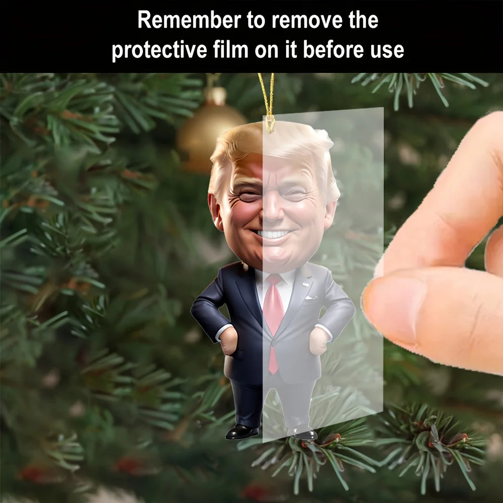 LuxeOrbit Trump-Inspired Acrylic Christmas Decor Hanging Ornament for Car and Tree Perfect Holiday Gift Funny Cartoon Pendant