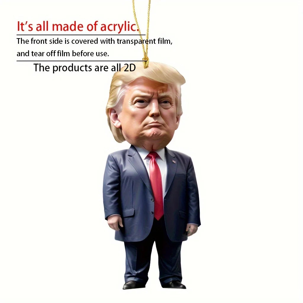 LuxeOrbit Trump-Inspired Acrylic Christmas Decor Hanging Ornament for Car and Tree Perfect Holiday Gift Funny Cartoon Pendant