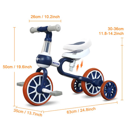 LuxeOrbit 4 Wheels Toddler Tricycle Riding Toy for Age 1/2/3/4 Years Old Boy&Girl Gift Baby Balance Training Bike Kids Balance Riding Bike